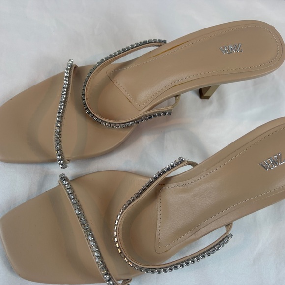 Zara Nude 3” Heels with Rhinestone Straps 39‎ Women’s 8 - Picture 4 of 11